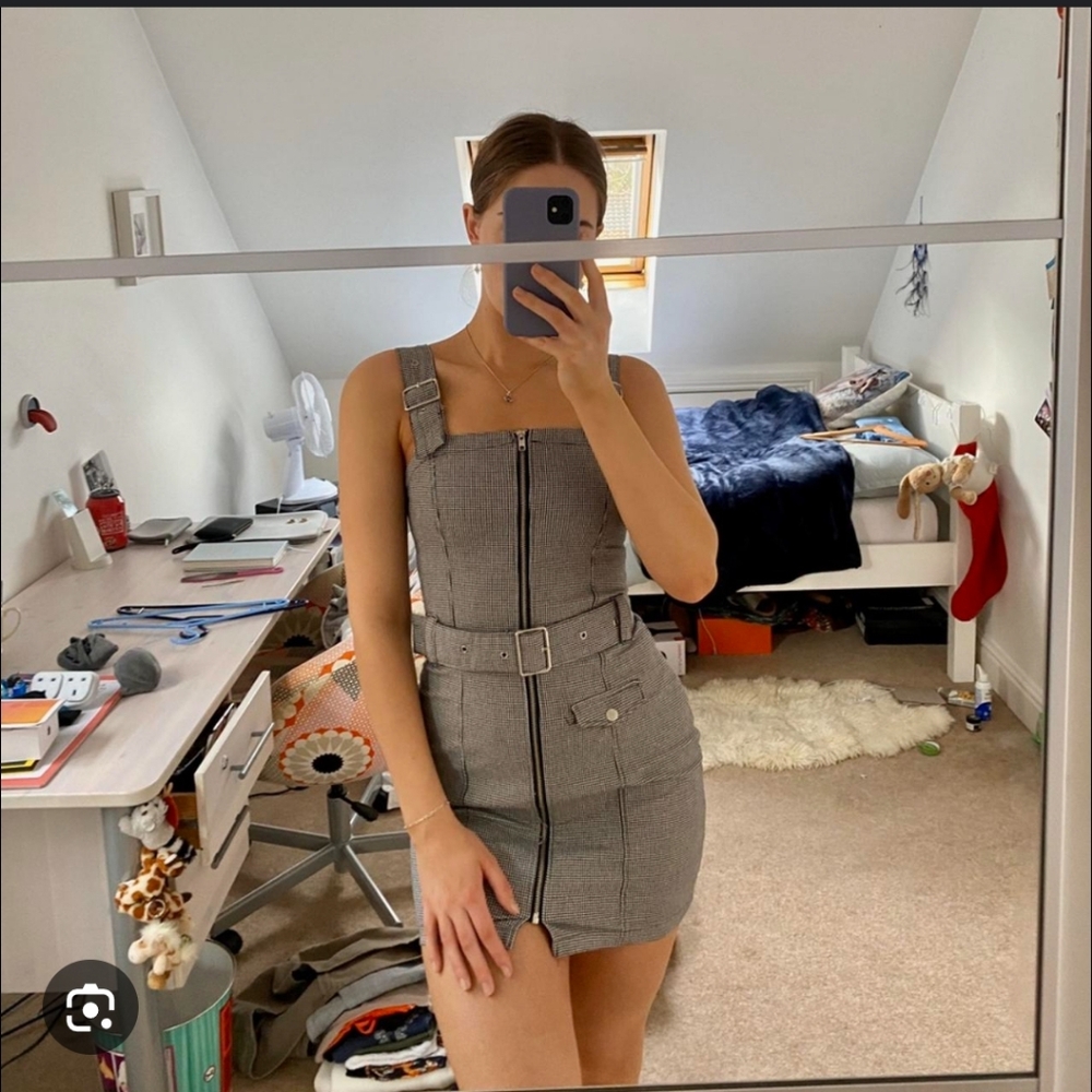 H&M Divided Houndstooth Zip Front Mini Dress
